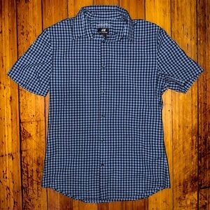 H&M Men's Blue & Black Gingham Checkered Button-Up Short Sleeve Shirt Size S
